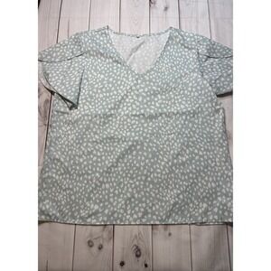Shein Women Mint Polka Dot Blouse V-Neck Ruffle Short Sleeve Top Medium